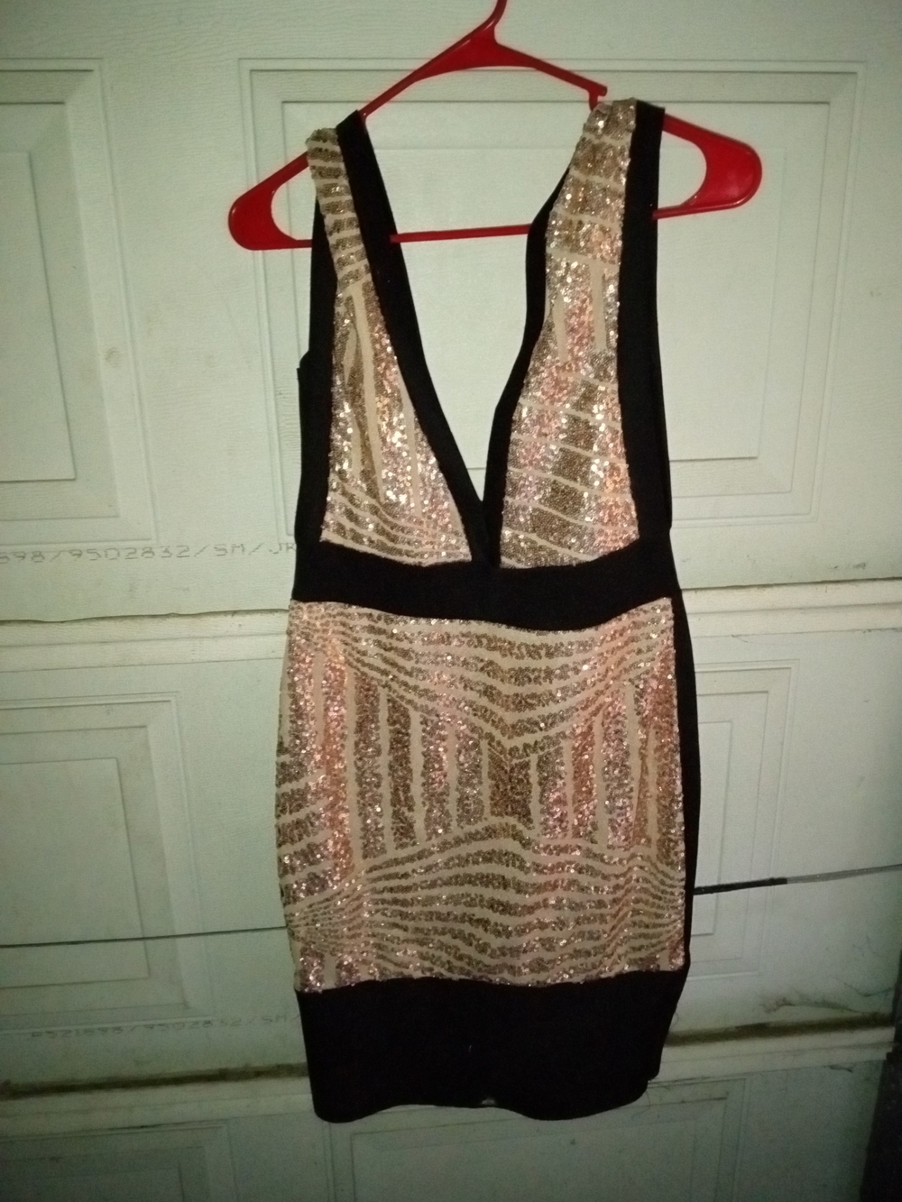 Sequin Deep V Cocktail Dress in Rose Gold and Black